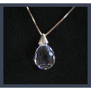 vintage 19"  sterling silver necklace w/clear crystal disco ball pendant